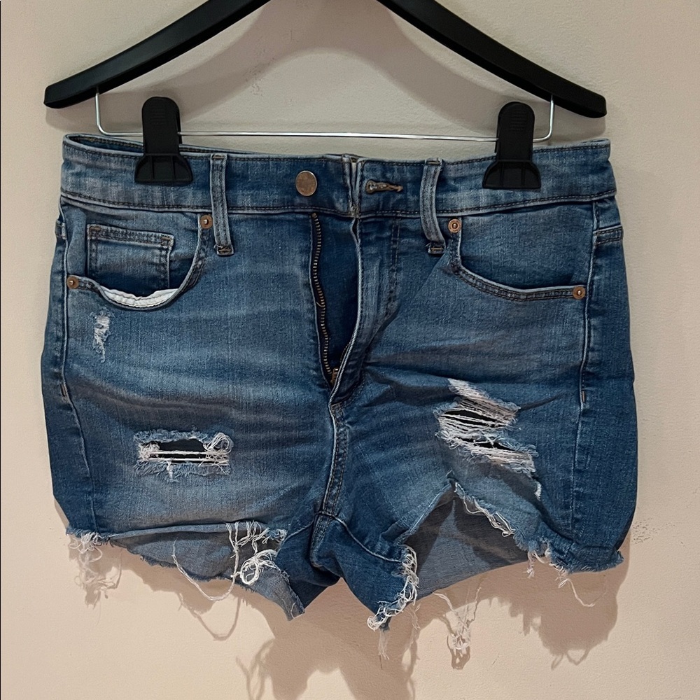 Distressed denim shorts